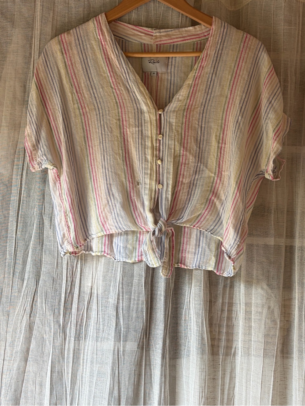 Rails Pastel Striped Tie-Front Button Top